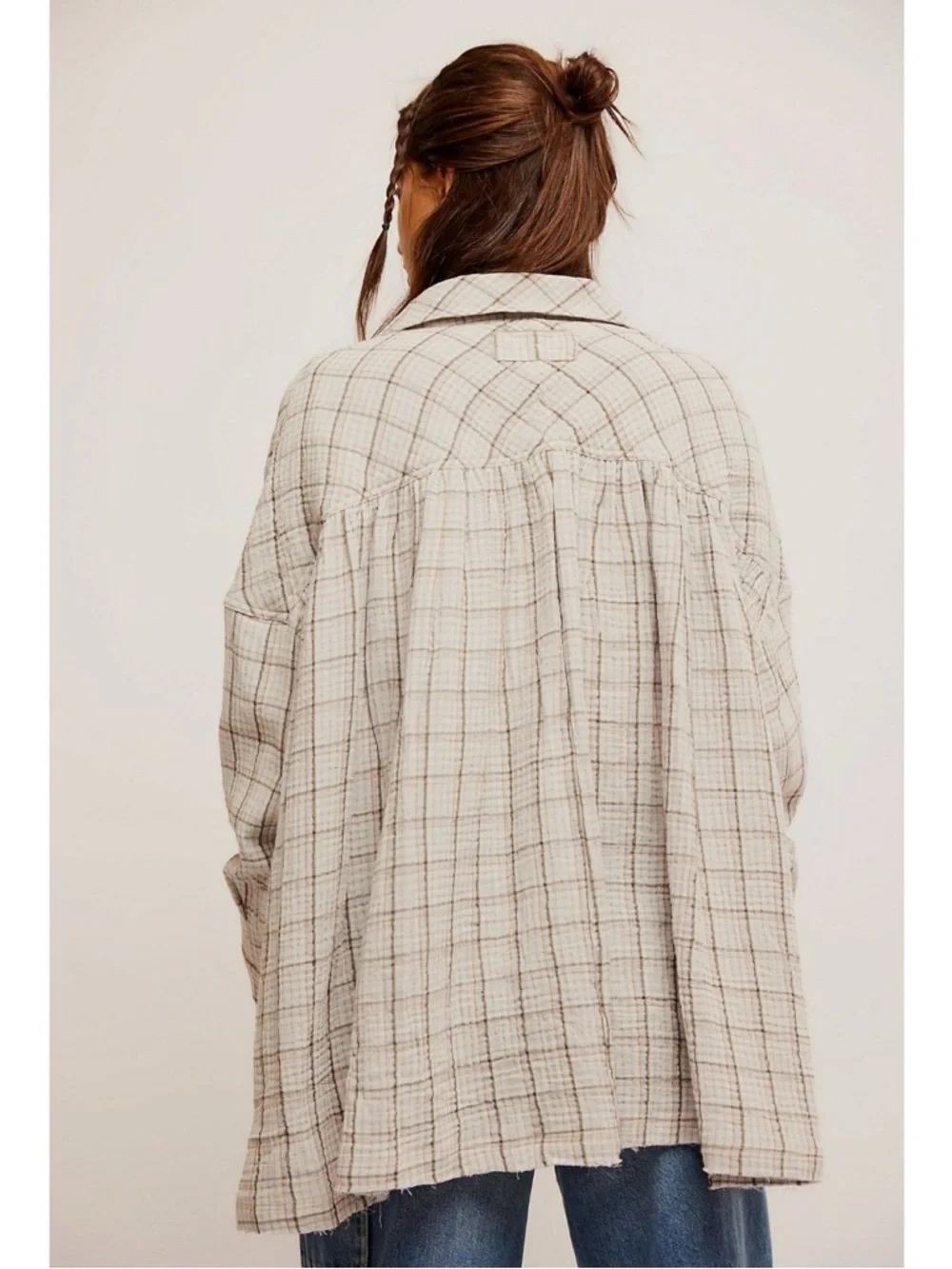 Free People Oversized Bohemian Grunge 90s Fall Cardiff Plaid Top Shirt Large - Picture 4 of 10